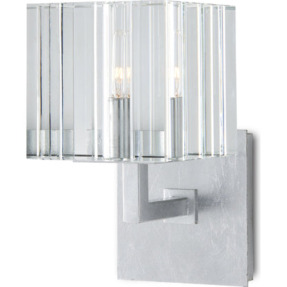 Valerio Wall Sconce by Currey and Company in silver leaf. Made from metal, optic crystal in a transitional style.
