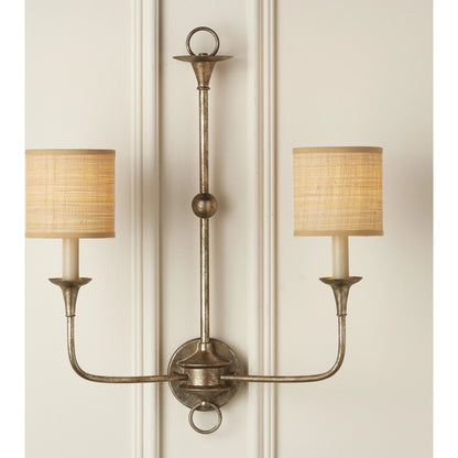 Nottaway Double Wall Sconce by Currey and Company. Made from wrought iron in a traditional style.