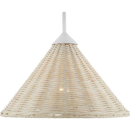 Basket Swing-Arm Wall Sconce by Currey and Company in gesso white, bleached white. Made from wrought iron, arurog in a cottage & farmhouse style.