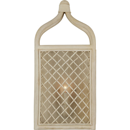 Wanstead Ivory Wall Sconce by Currey and Company in bleached natural, antique pearl. Made from rattan, wrought iron in a cottage & farmhouse style.