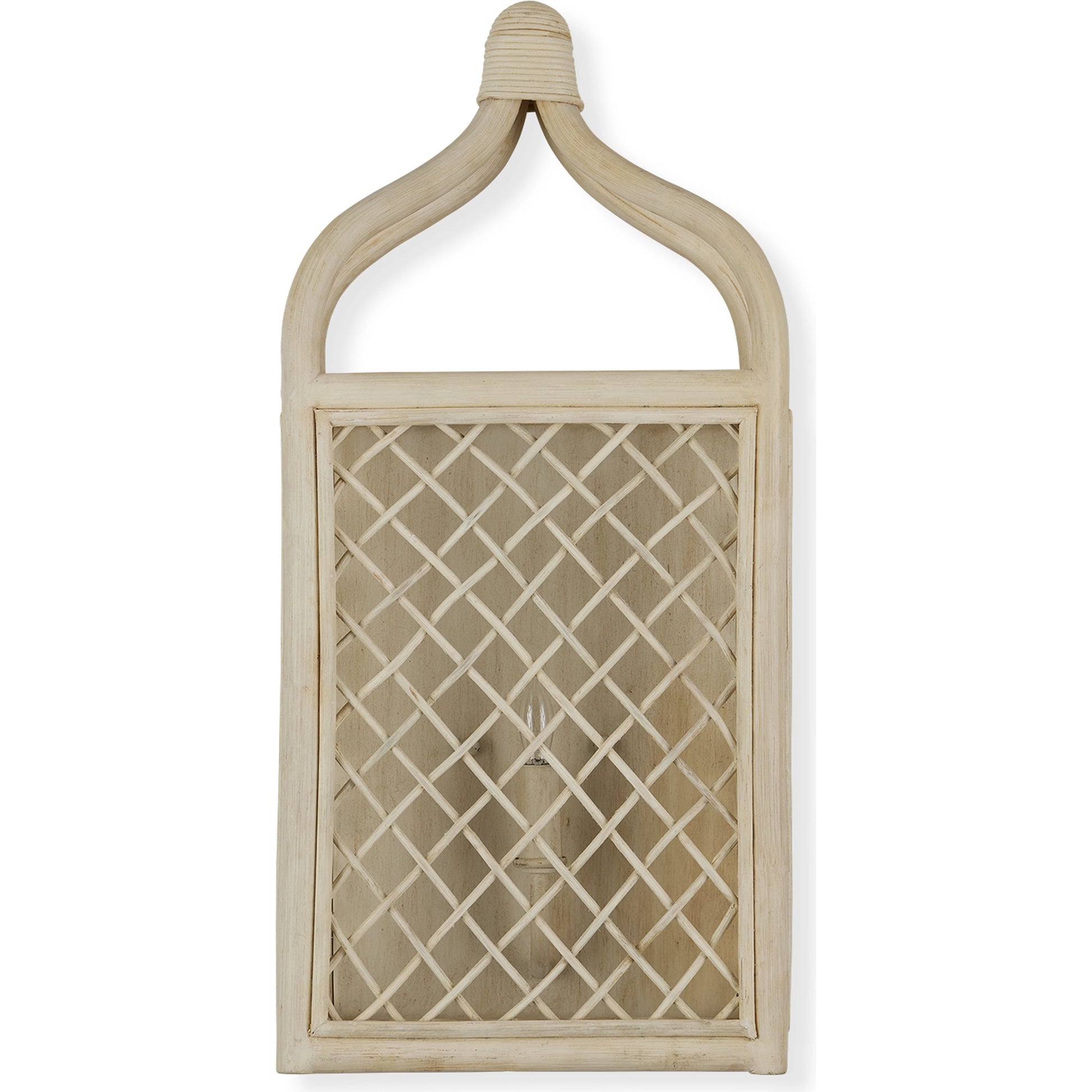 Wanstead Ivory Wall Sconce by Currey and Company in bleached natural, antique pearl. Made from rattan, wrought iron in a cottage & farmhouse style.