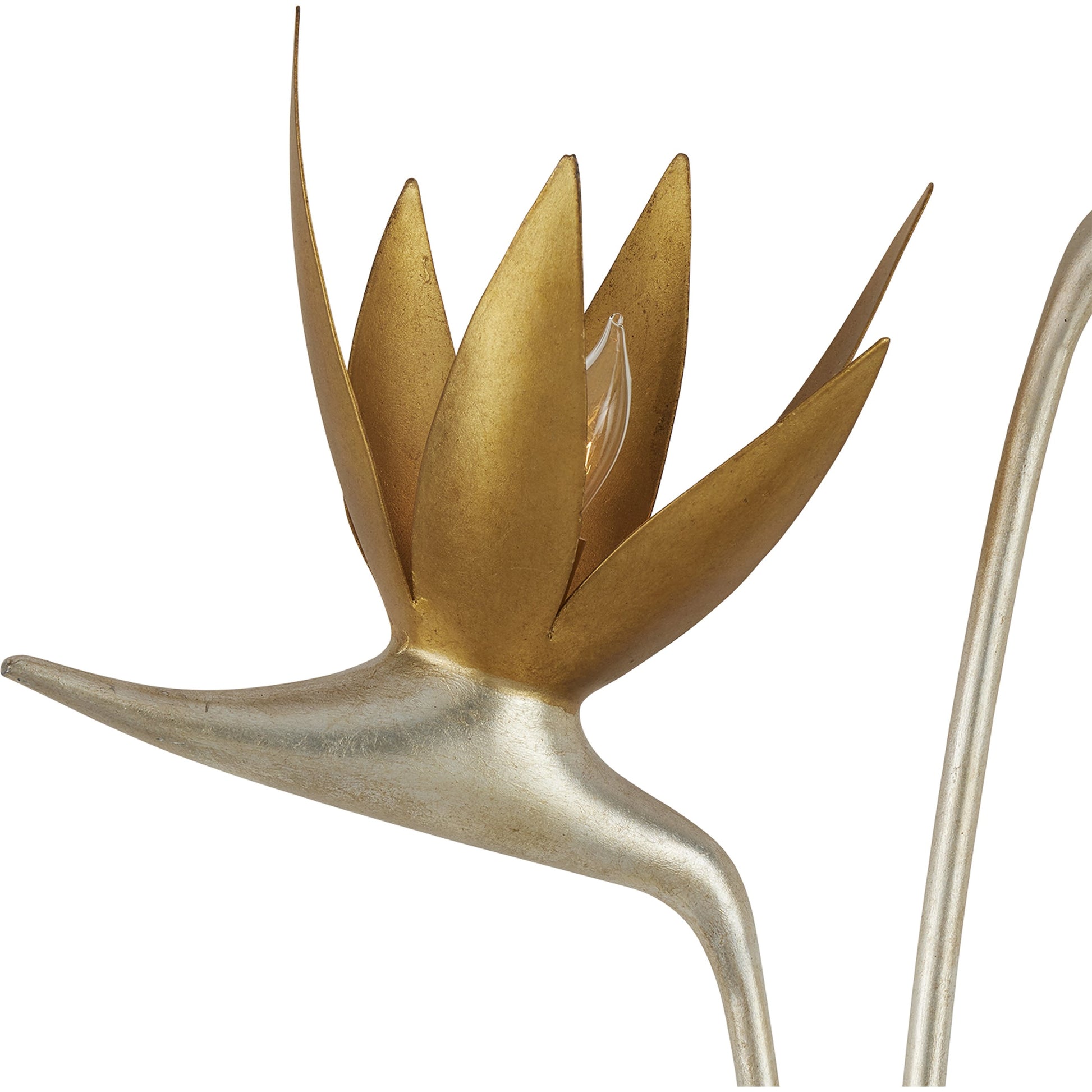 Paradiso Wall Sconce by Currey and Company in contemporary silver leaf, contemporary gold leaf. Made from wrought iron in a modern style.