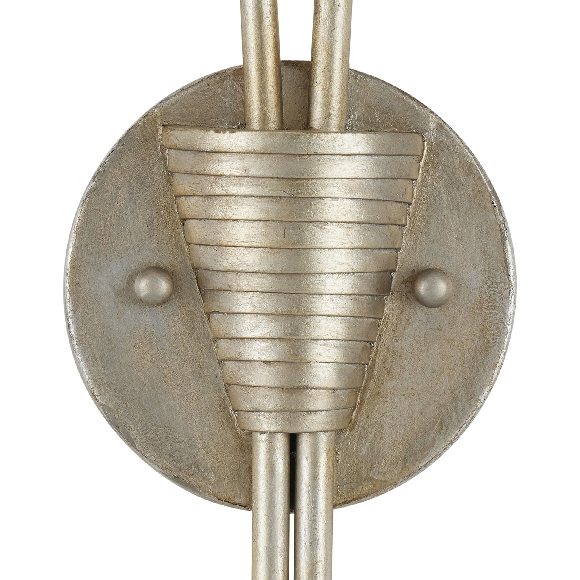 Paradiso Wall Sconce by Currey and Company in contemporary silver leaf, contemporary gold leaf. Made from wrought iron in a modern style.