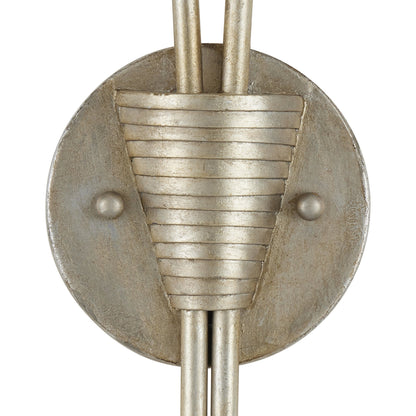 Paradiso Wall Sconce by Currey and Company in contemporary silver leaf, contemporary gold leaf. Made from wrought iron in a modern style.