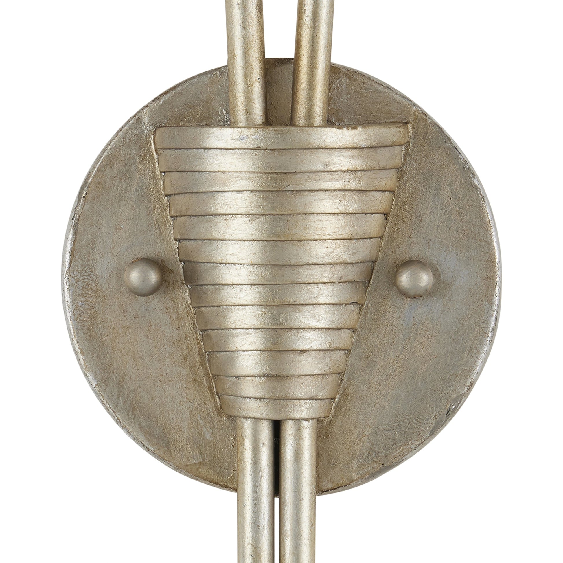 Paradiso Wall Sconce by Currey and Company in contemporary silver leaf, contemporary gold leaf. Made from wrought iron in a modern style.