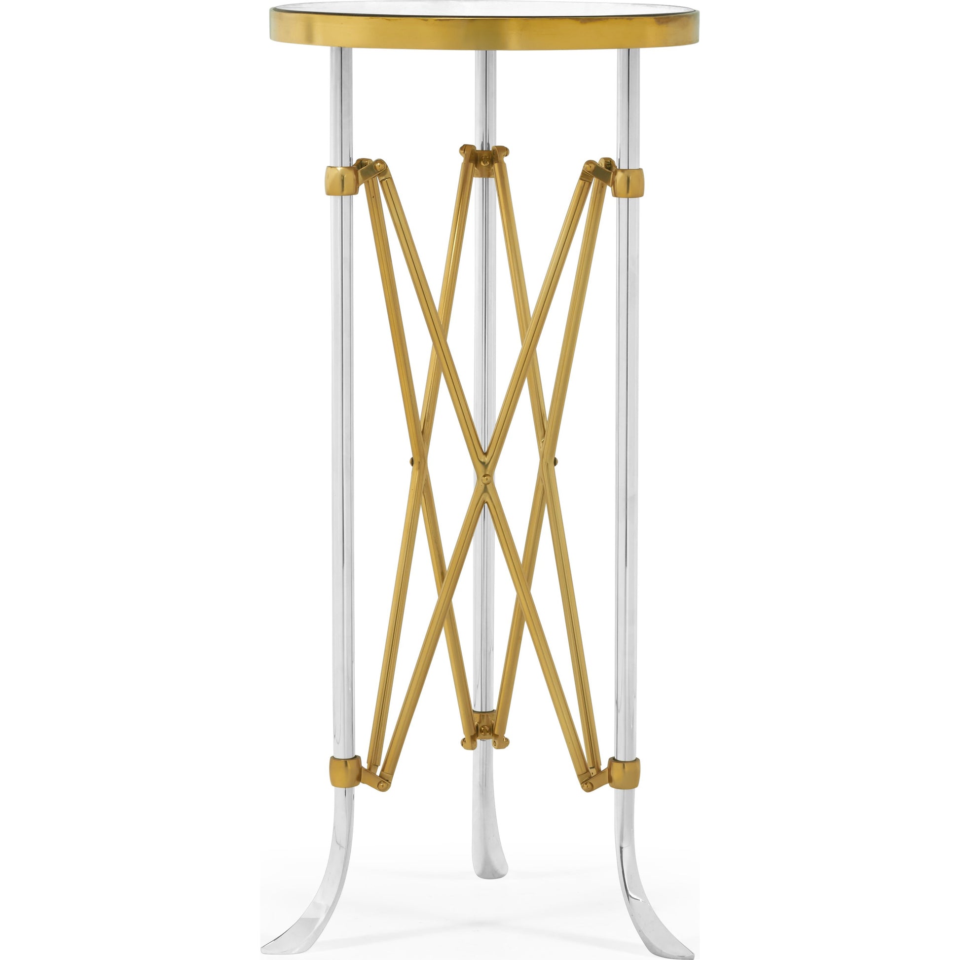 Luxe Round & Antique Glass Vanity Table by Jonathan Charles in antique satin gold brass. Made from brass in a modern style.
