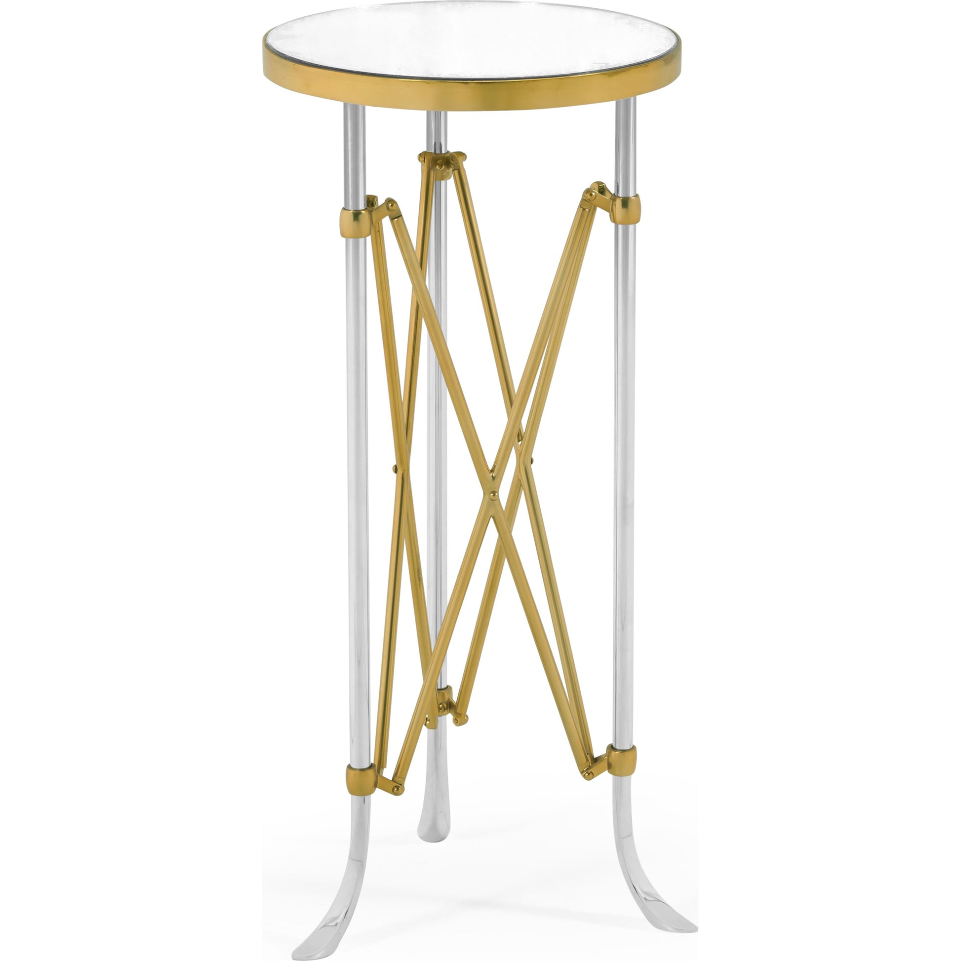 Luxe Round & Antique Glass Vanity Table by Jonathan Charles in antique satin gold brass. Made from brass in a modern style.