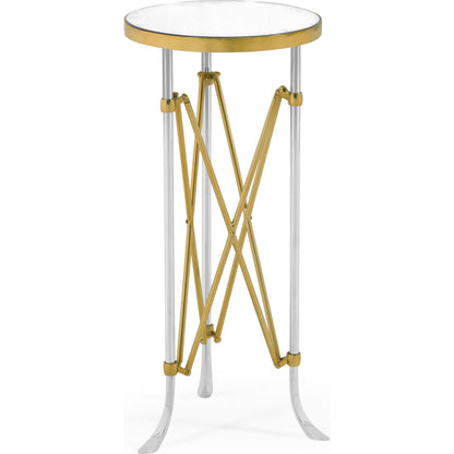 Luxe Round & Antique Glass Vanity Table by Jonathan Charles in antique satin gold brass. Made from brass in a modern style.