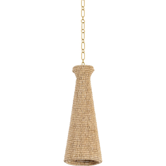 Tallman Pendant by Hudson Valley in vintage gold leaf. Made from textile in a unique style.