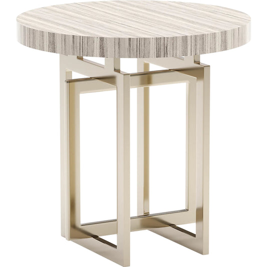 Wish You Were Here Round Side Table by Caracole in gold and whisper of gold. Made from stone in a modern style.