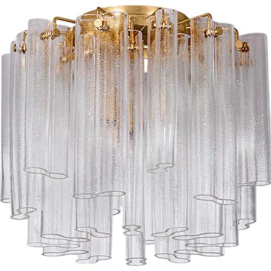 Varenna Semi Flush by Corbett in vintage gold leaf. Made from iron in a unique style.