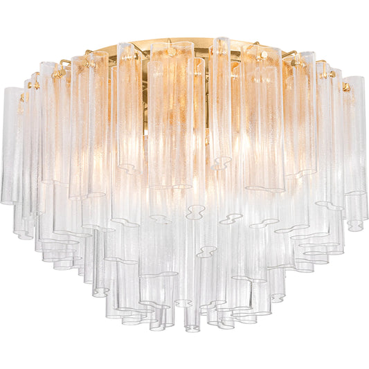 Varenna Semi Flush by Corbett in vintage gold leaf. Made from iron in a unique style.