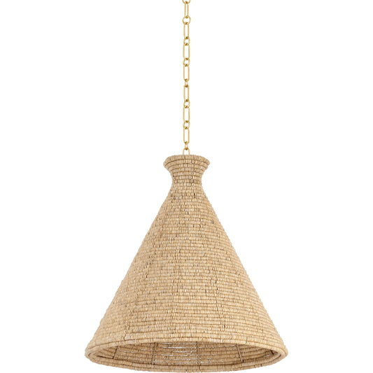 Tallman Pendant by Hudson Valley in vintage gold leaf. Made from textile in a unique style.