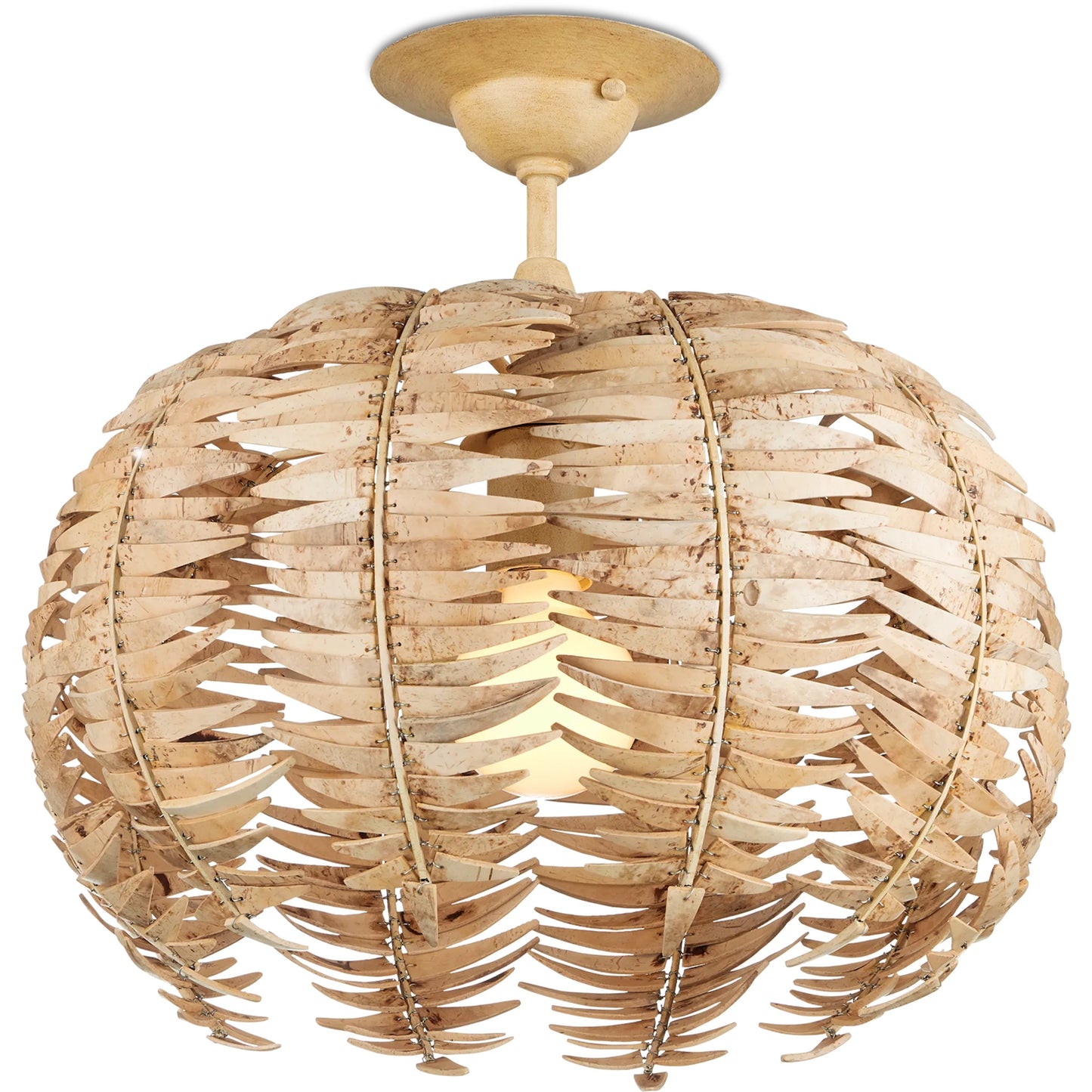 002 SI-2257429 | Additional Silo | Tiptur Semi-Flush Mount by Currey and Company in natural, coco cream. Made from coco shells, wrought iron in a rustic style.