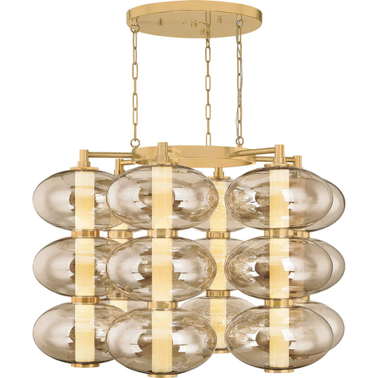 Toulouse Chandelier by Corbett in vintage brass. Made from brass in a unique style.