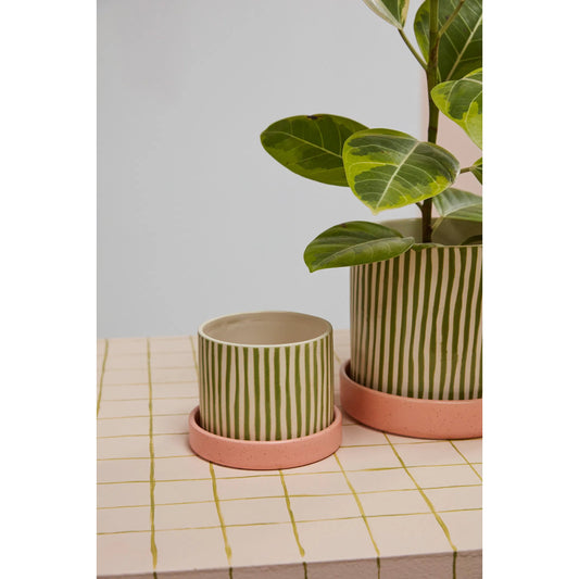 Melancia Pot with Saucer 2 by Accent Decor in green. Made from ceramic in a unique style.