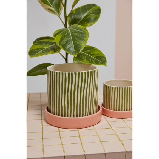 Melancia Pot with Saucer 2 by Accent Decor in green. Made from ceramic in a unique style.