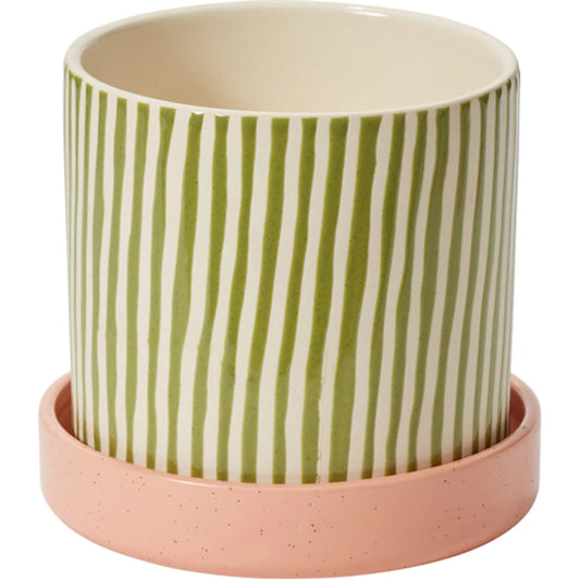 Melancia Pot with Saucer 2 by Accent Decor in green. Made from ceramic in a unique style.