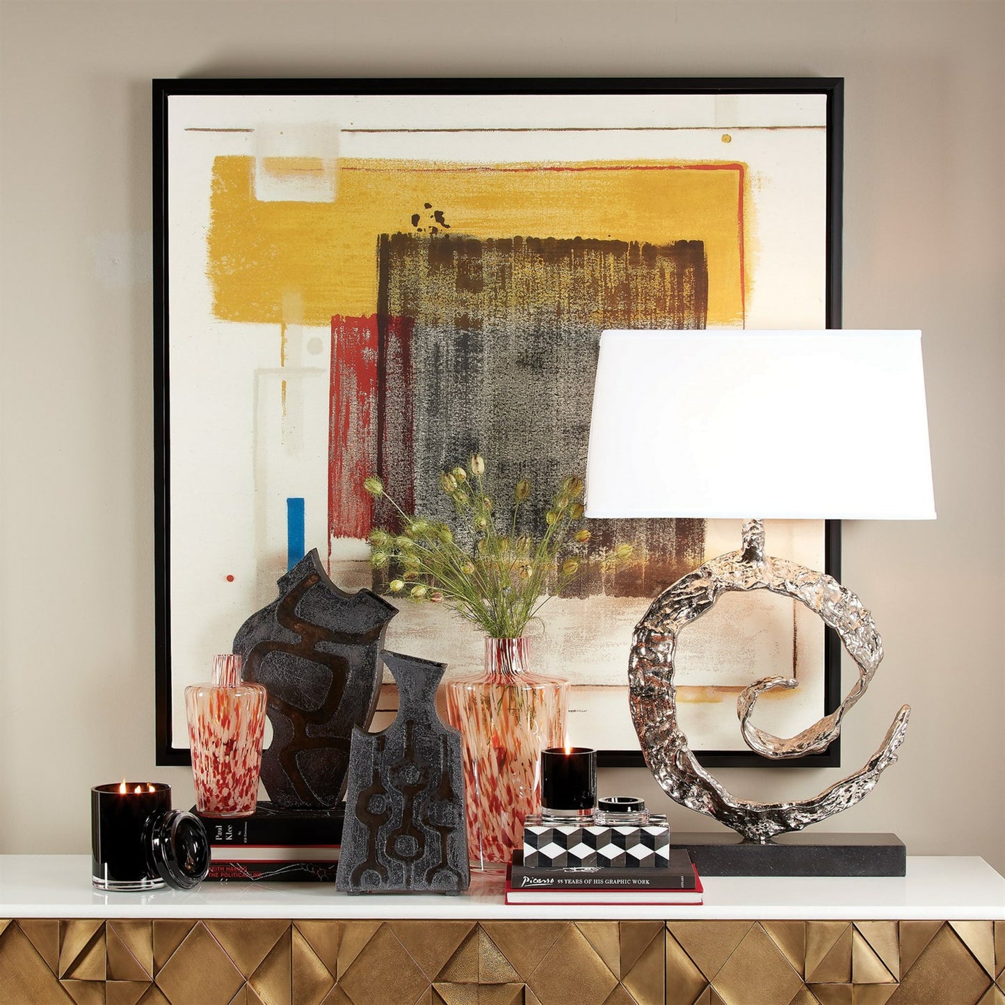 005 SR-939771,SR-939772 | Additional Silo | Confetti Shoulder Vase by Global Views in black, beige. Made from artglass in a transitional style.