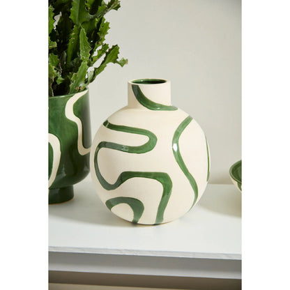 Curvature Vase by Accent Decor in green. Made from ceramic in a unique style.