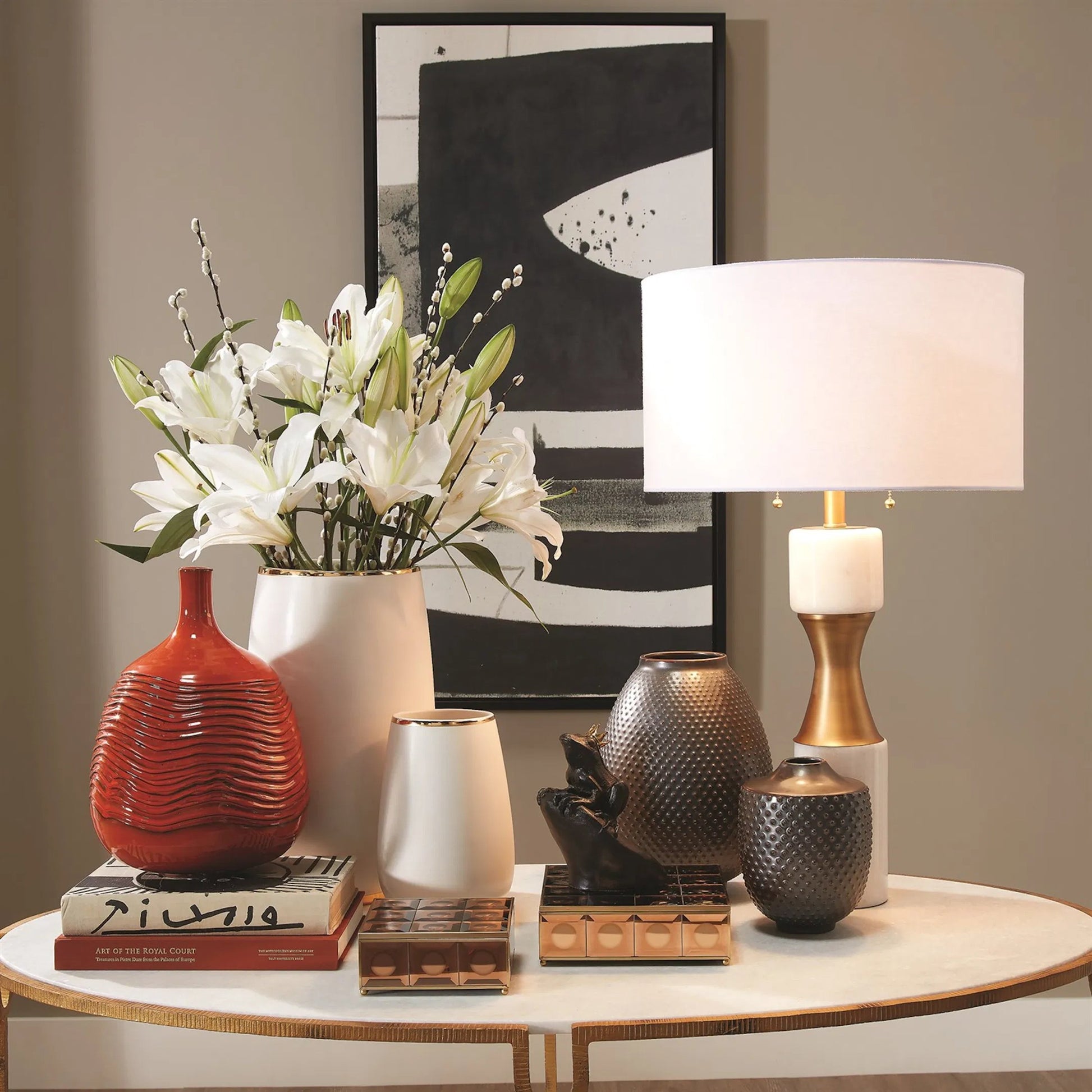 Marble Cinch Lamp by Global Views. Made from marble, brass in a transitional style.