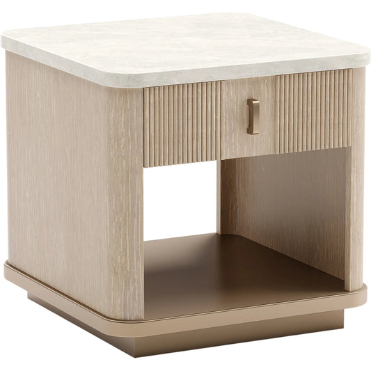 Rhythm End Table by Caracole in oak, linen and sun drenched oak. Made from stone in a transitional style.