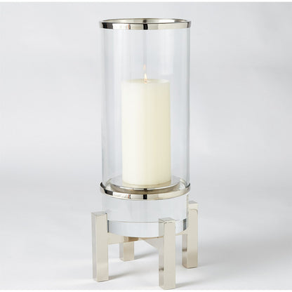 Cylinder Hurricane by Global Views in nickel. Made from brass, nickel, glass in a transitional style.