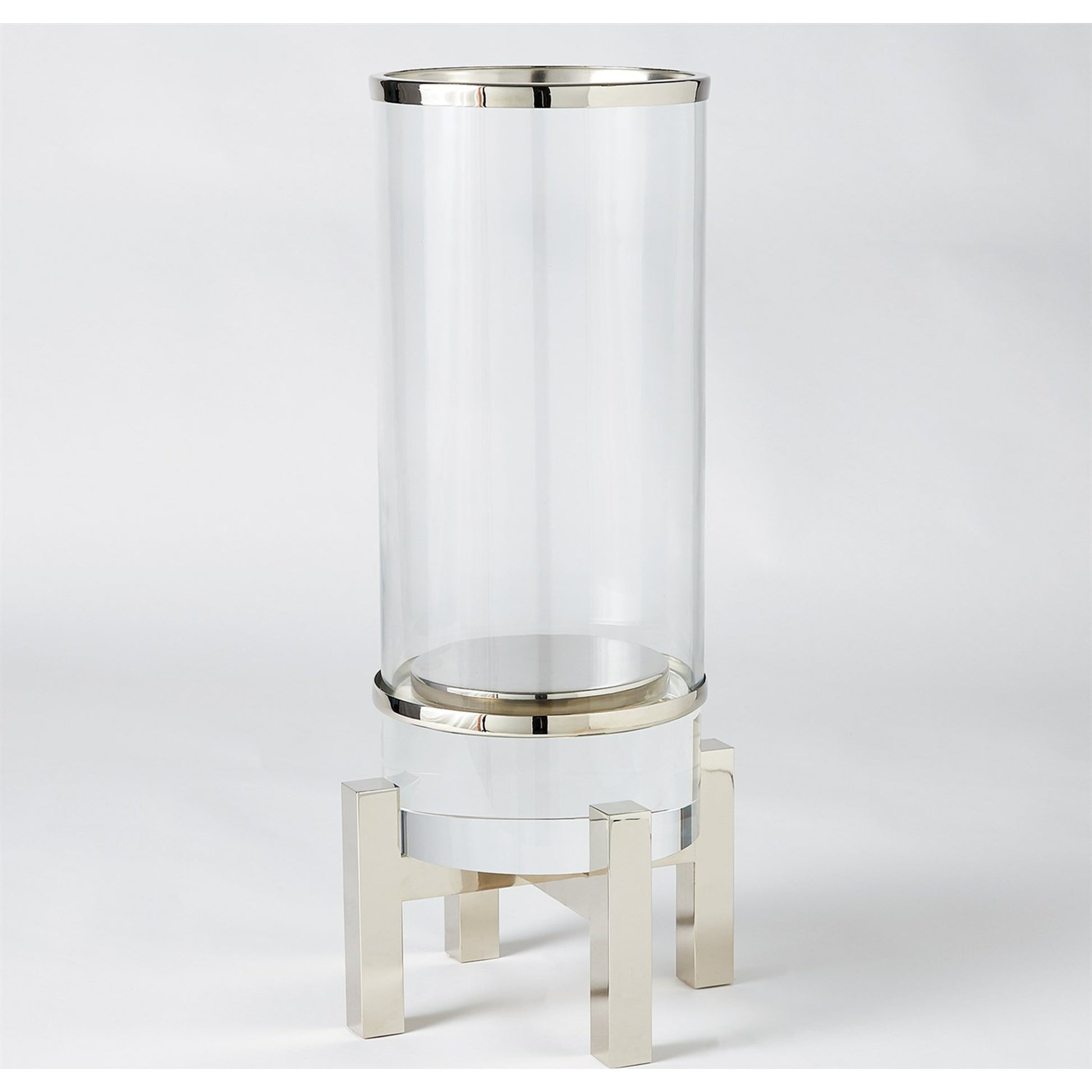 Cylinder Hurricane by Global Views in nickel. Made from brass, nickel, glass in a transitional style.