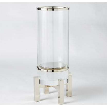 Cylinder Hurricane by Global Views in nickel. Made from brass, nickel, glass in a transitional style.