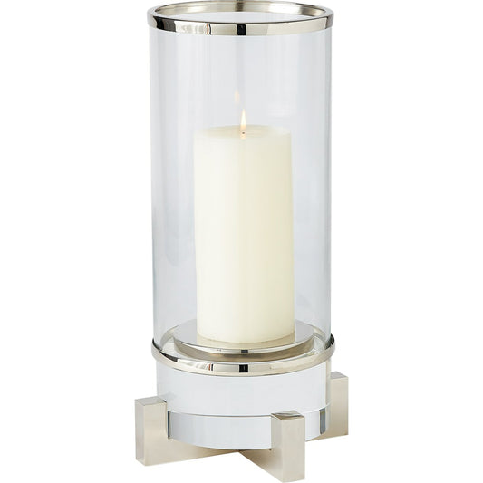 Cylinder Hurricane by Global Views in nickel. Made from brass, nickel, glass in a transitional style.
