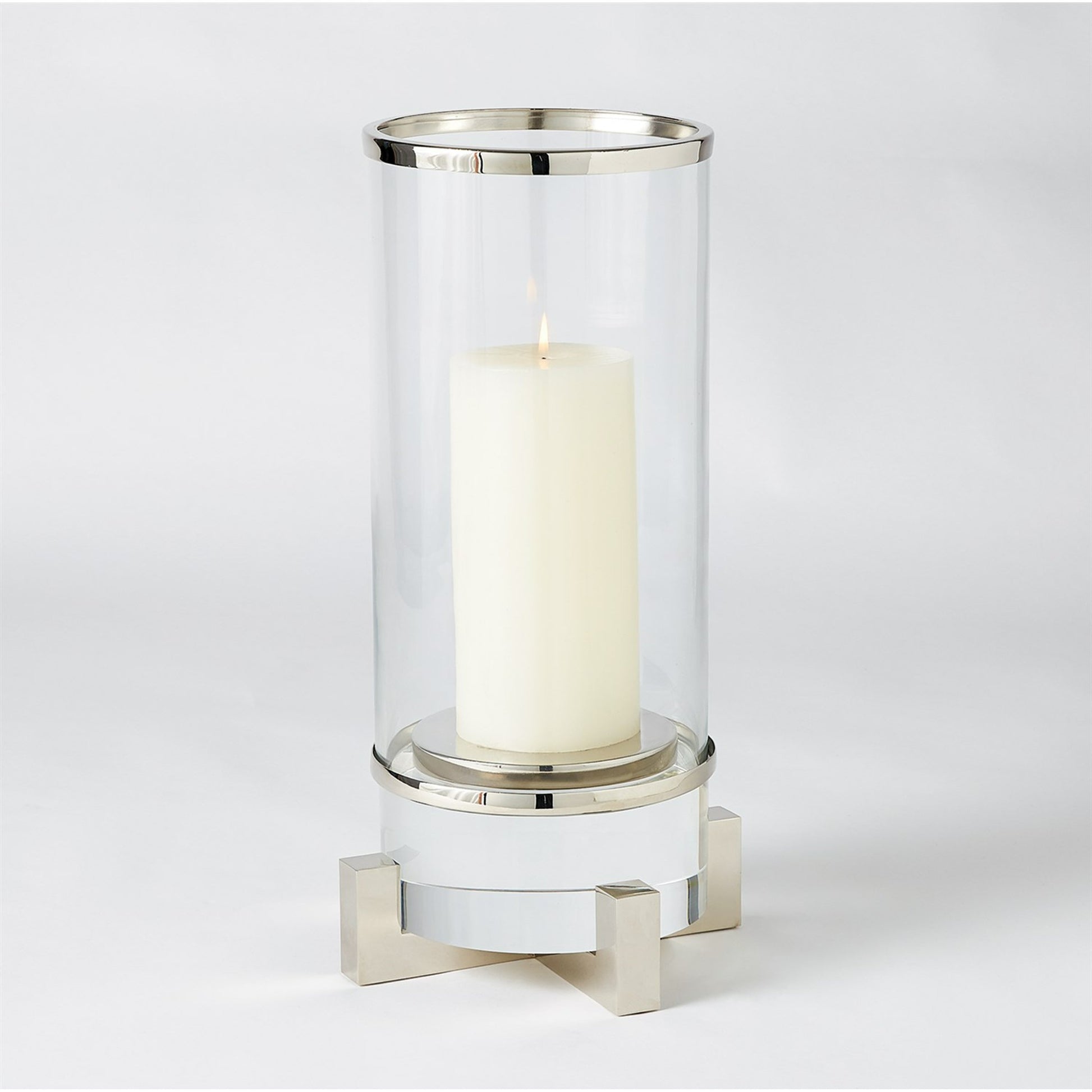 Cylinder Hurricane by Global Views in nickel. Made from brass, nickel, glass in a transitional style.