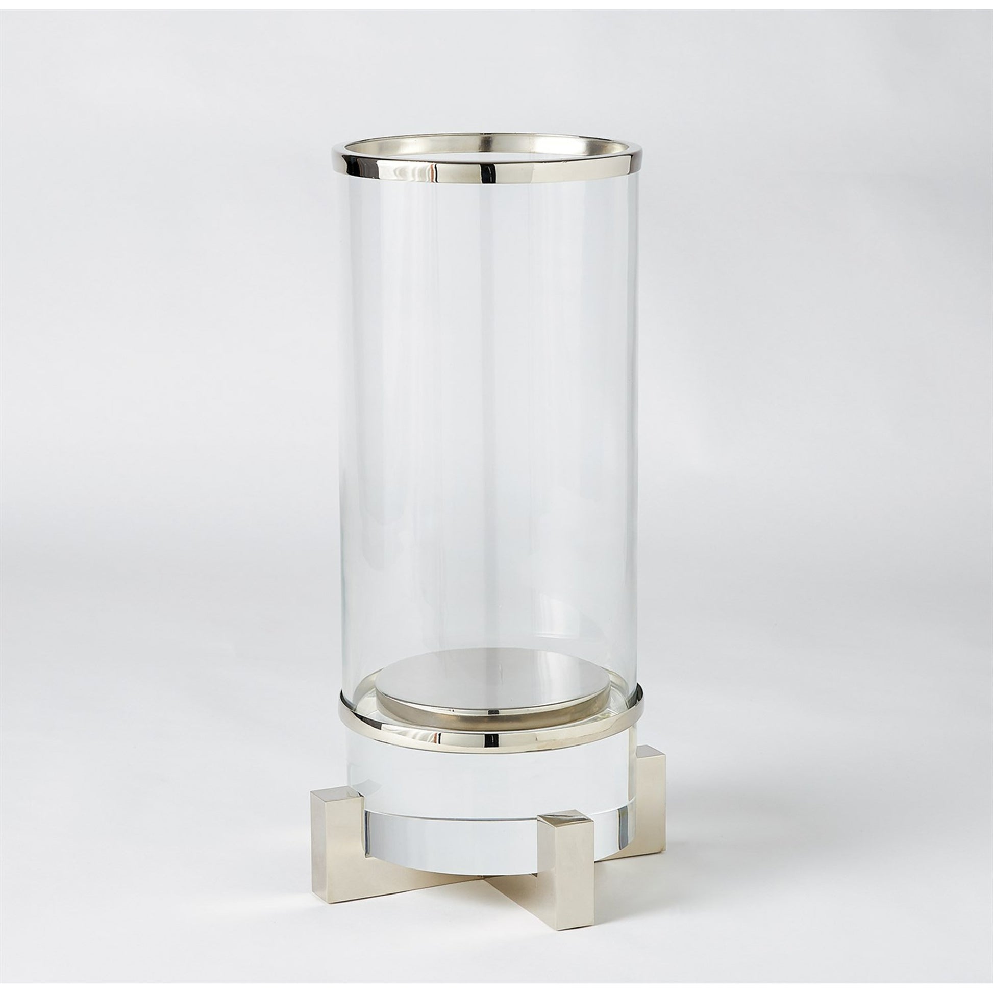 Cylinder Hurricane by Global Views in nickel. Made from brass, nickel, glass in a transitional style.