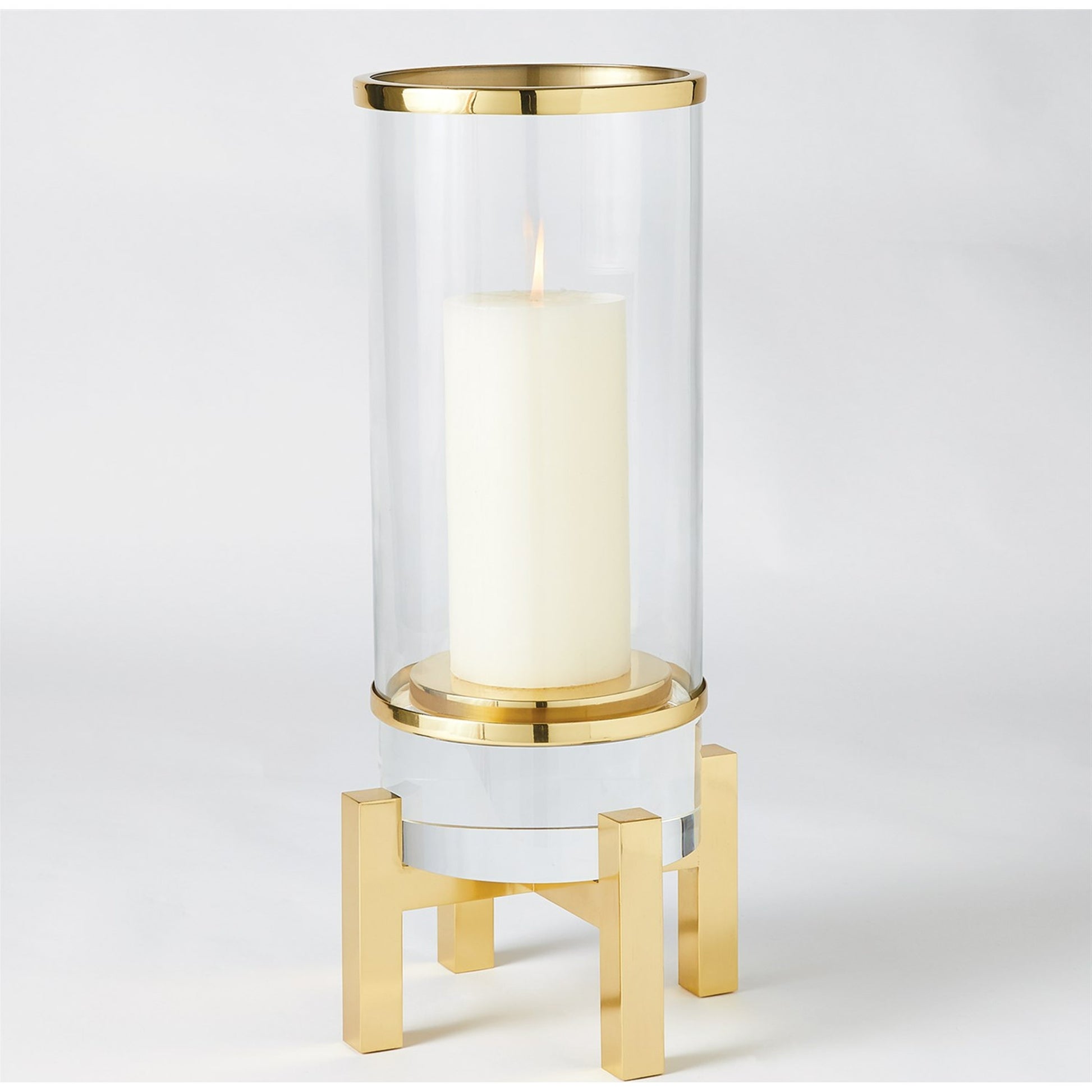Cylinder Hurricane by Global Views in nickel. Made from brass, nickel, glass in a transitional style.