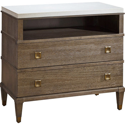 Playlist Two Drawer Nightstand by Universal Furniture in antique brass. Made from unique in a transitional style.