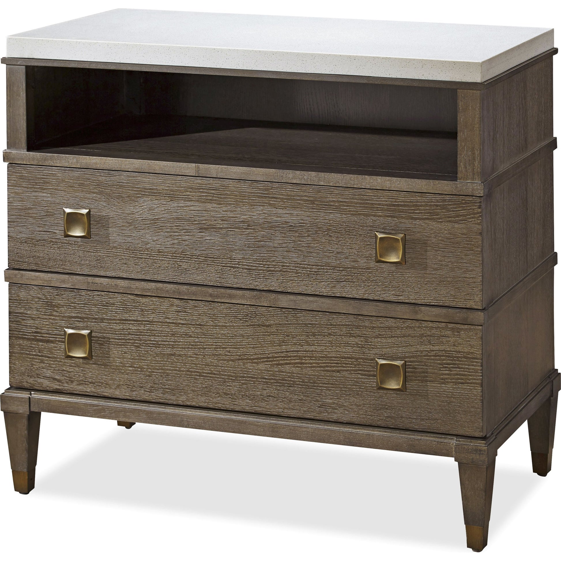 Playlist Two Drawer Nightstand by Universal Furniture in antique brass. Made from unique in a transitional style.