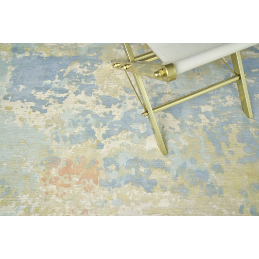 Carrera Rug by Exquisite Rugs in blue, gold. Made from viscose in a unique style.