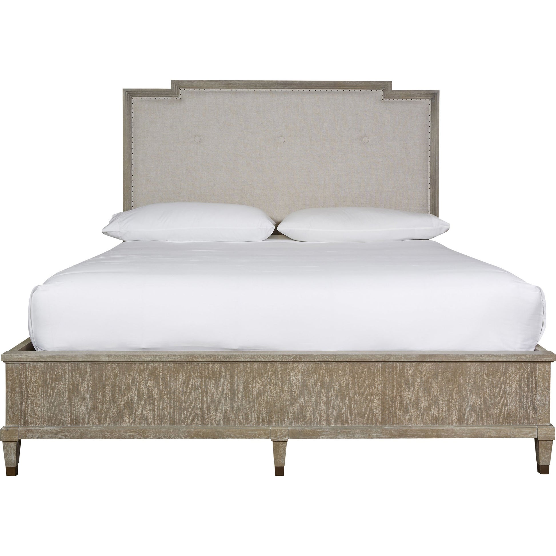 Playlist Harmony Bed with Panel Footboard by Universal Furniture in antique brass and smoke on the water. Made from 50% linen, 50% polyester in a cottage & farmhouse style.