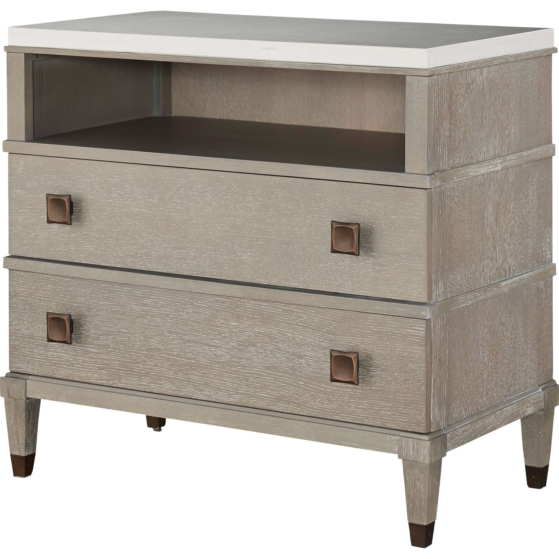 Playlist Two Drawer Nightstand by Universal Furniture in antique brass. Made from unique in a transitional style.