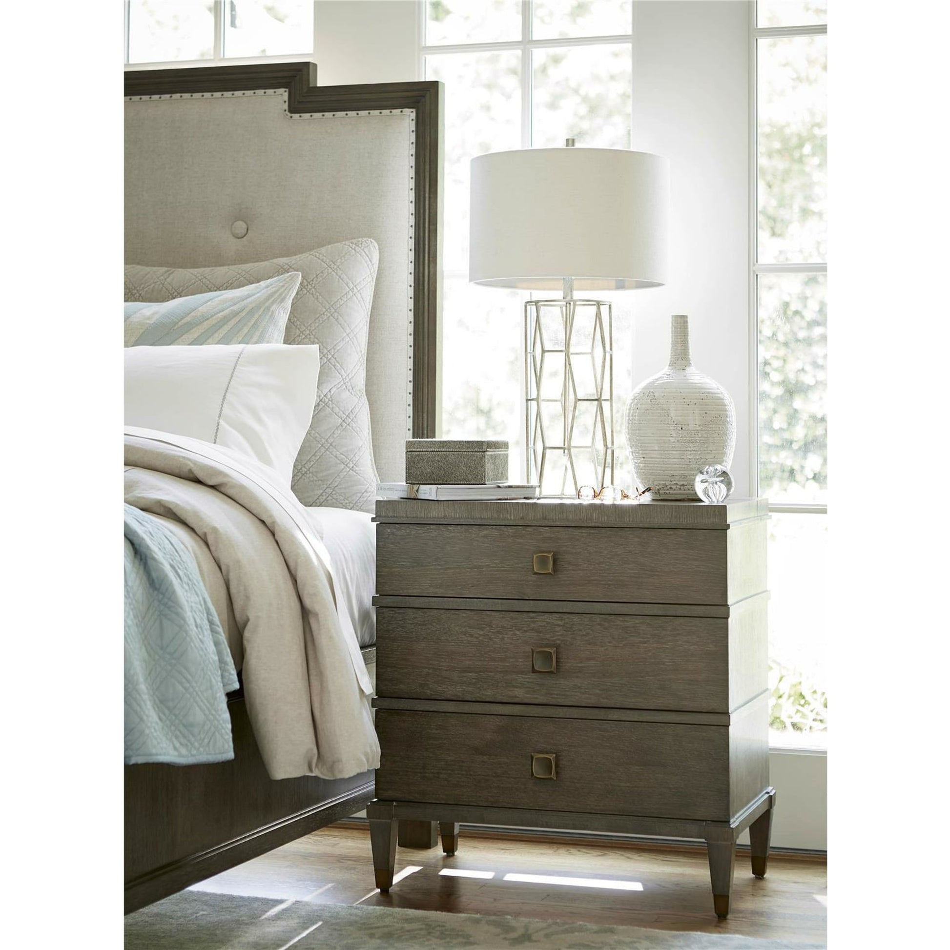 Playlist Nightstand by Universal Furniture in antique brass. Made from unique in a transitional style.