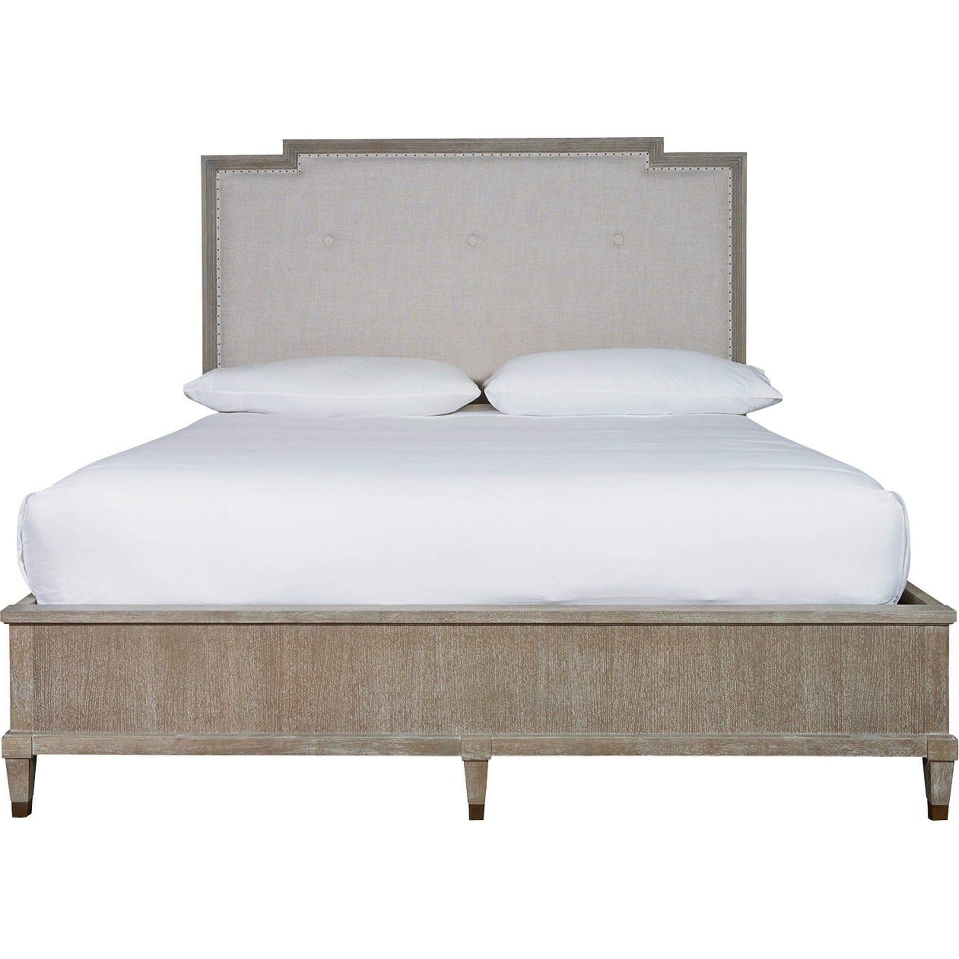 Playlist Harmony Bed with Panel Footboard by Universal Furniture in antique brass and smoke on the water. Made from 50% linen, 50% polyester in a cottage & farmhouse style.