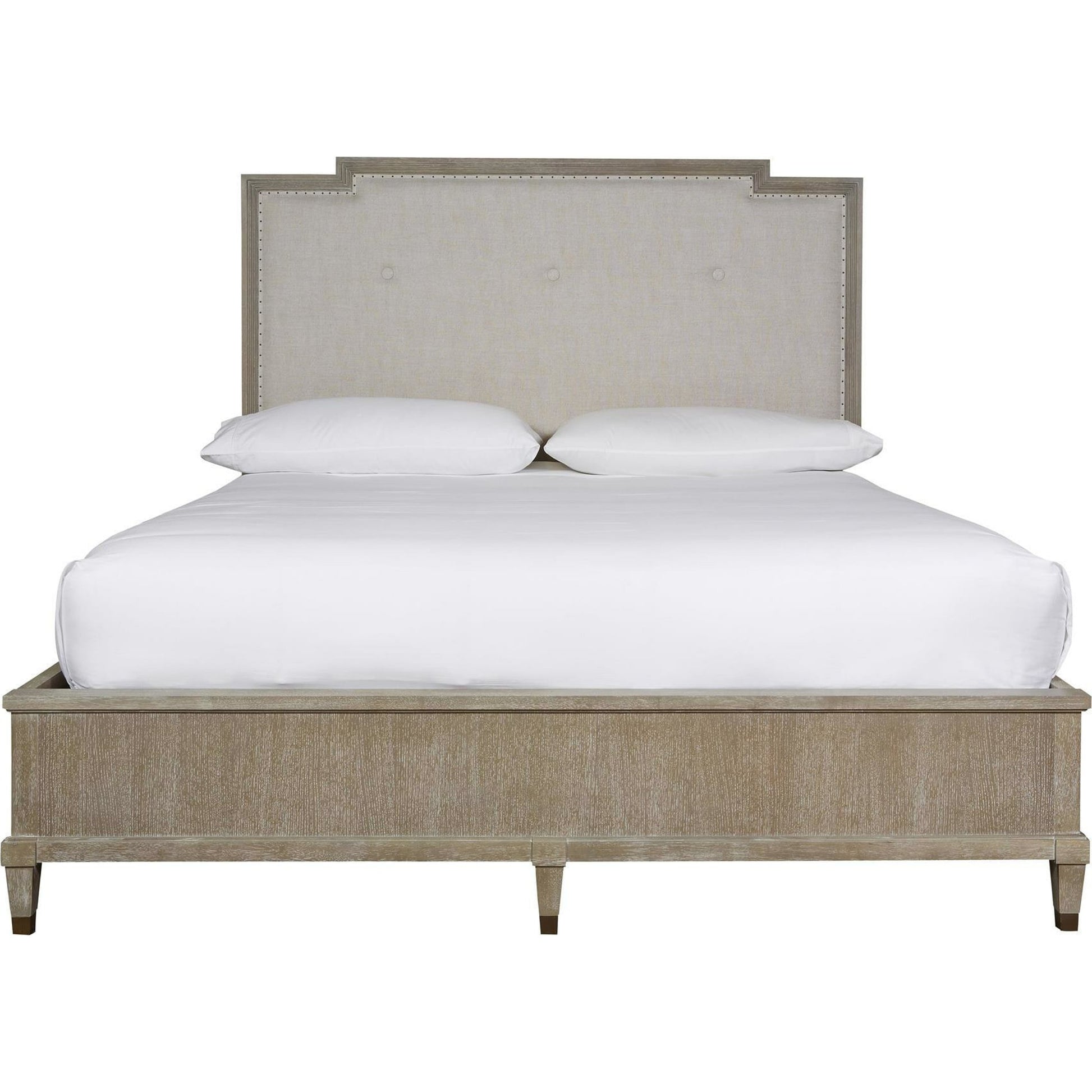 Playlist Harmony Bed with Panel Footboard by Universal Furniture in antique brass and smoke on the water. Made from 50% linen, 50% polyester in a cottage & farmhouse style.