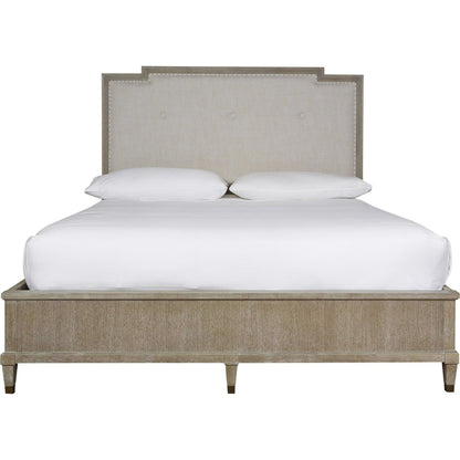 Playlist Harmony Bed with Panel Footboard by Universal Furniture in antique brass and smoke on the water. Made from 50% linen, 50% polyester in a cottage & farmhouse style.