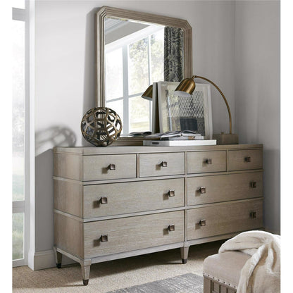 The Playlist Dresser by Universal Furniture in antique brass and smoke on the water. Made from unique in a transitional style.