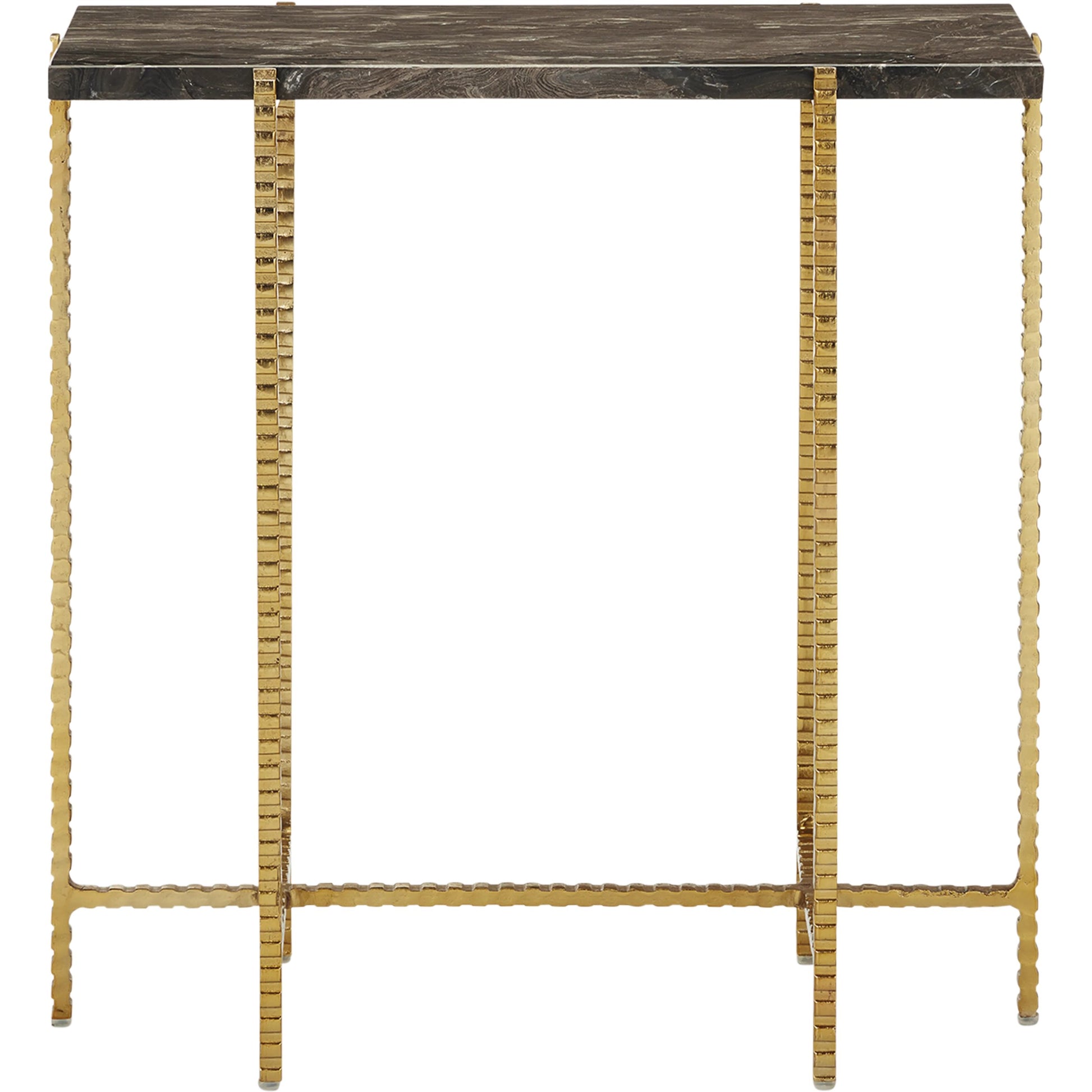 Flying  Side Table by Currey and Company in natural, gold. Made from cappuccino stone, iron in a modern style.
