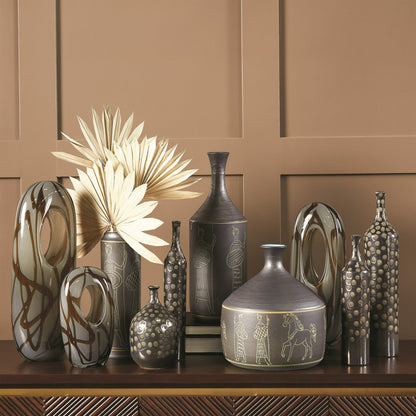 Swirl Vase by Global Views in amber, gray. Made from art glass in a modern style.