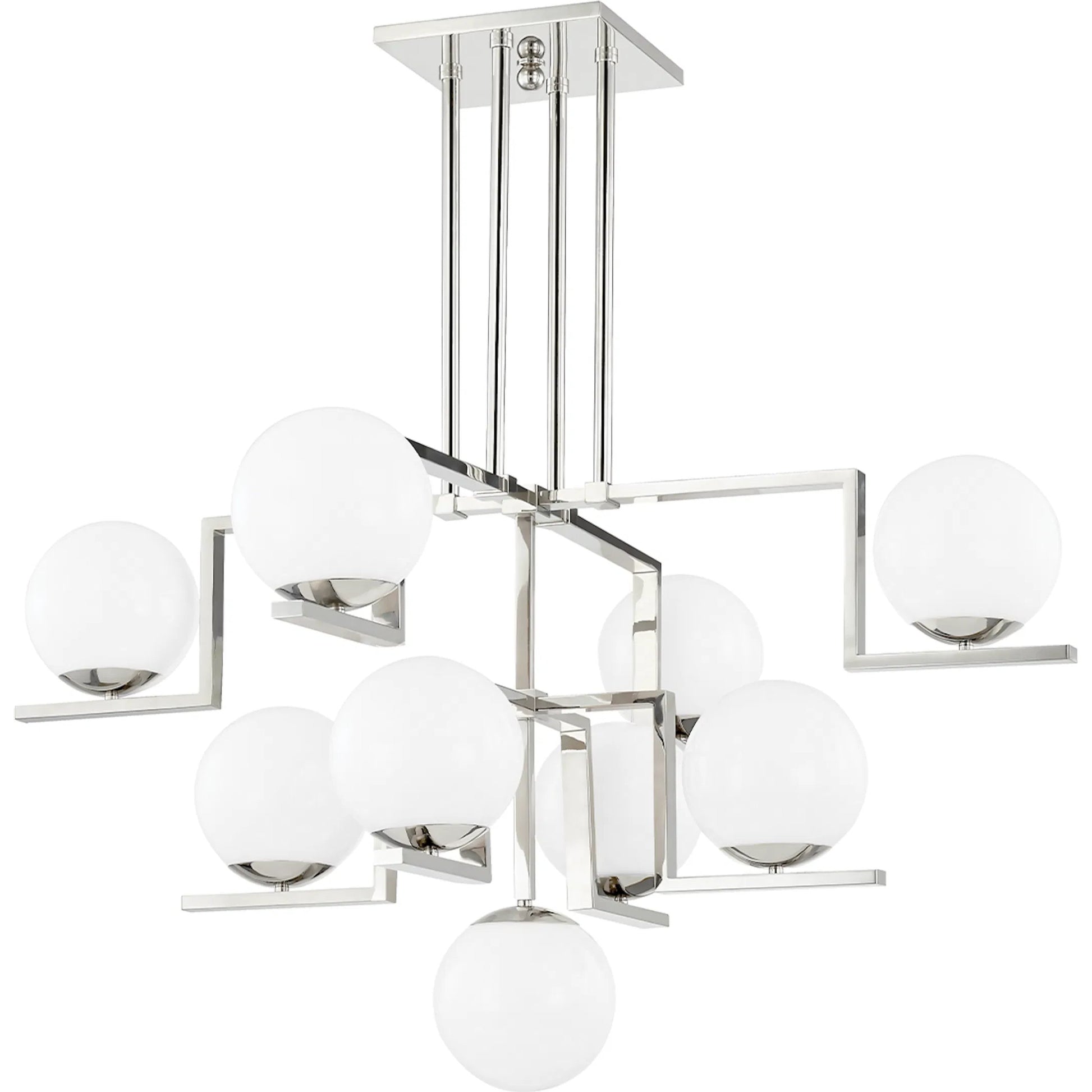 Tanner 9 Light Chandelier by Hudson Valley in polished nickel. Made from steel in a modern style.