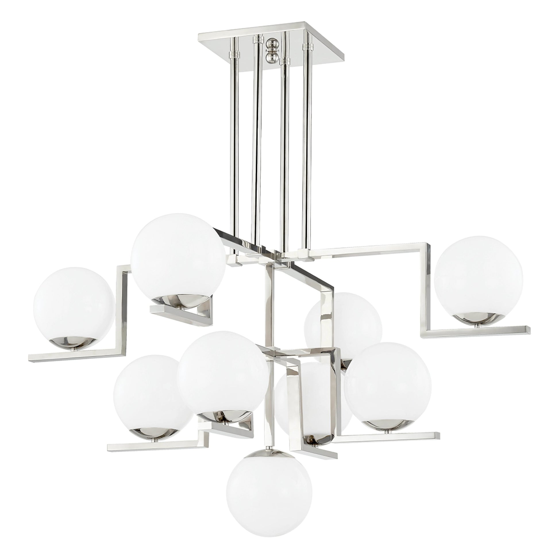 Tanner 9 Light Chandelier by Hudson Valley in polished nickel. Made from steel in a modern style.