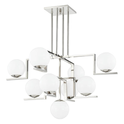 Tanner 9 Light Chandelier by Hudson Valley in polished nickel. Made from steel in a modern style.