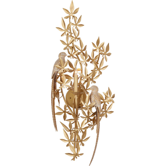 Aviary Wall Sconce by Currey and Company in swedish gold. Made from wrought iron, composite in a unique style.