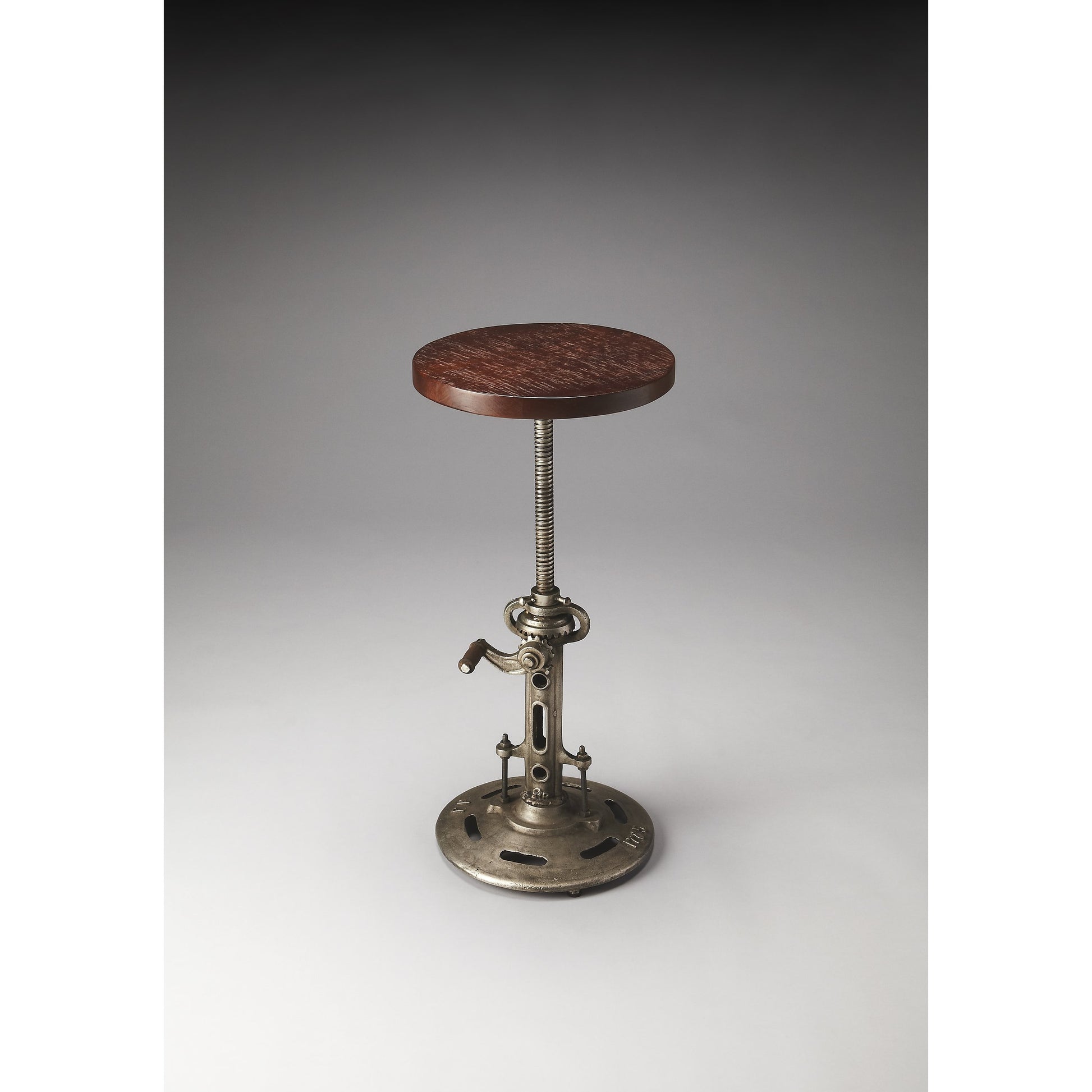 Everson Wood & Metal Bar Stool by Butler Specialty Company in multi-color and industrial chic. Made from dark ant. silver, rough brown wood in a modern style.